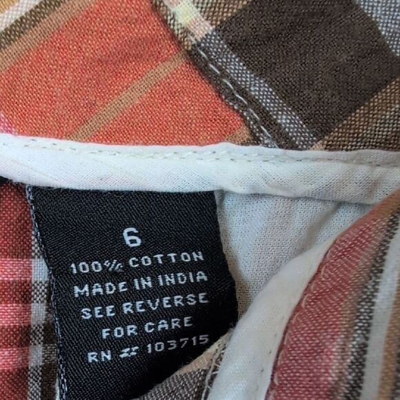 Larry Levine Cotton Brown & Rust Madras Plaid Patchwork Shorts Size 6 Preppy Y2K - Picture 3 of 10